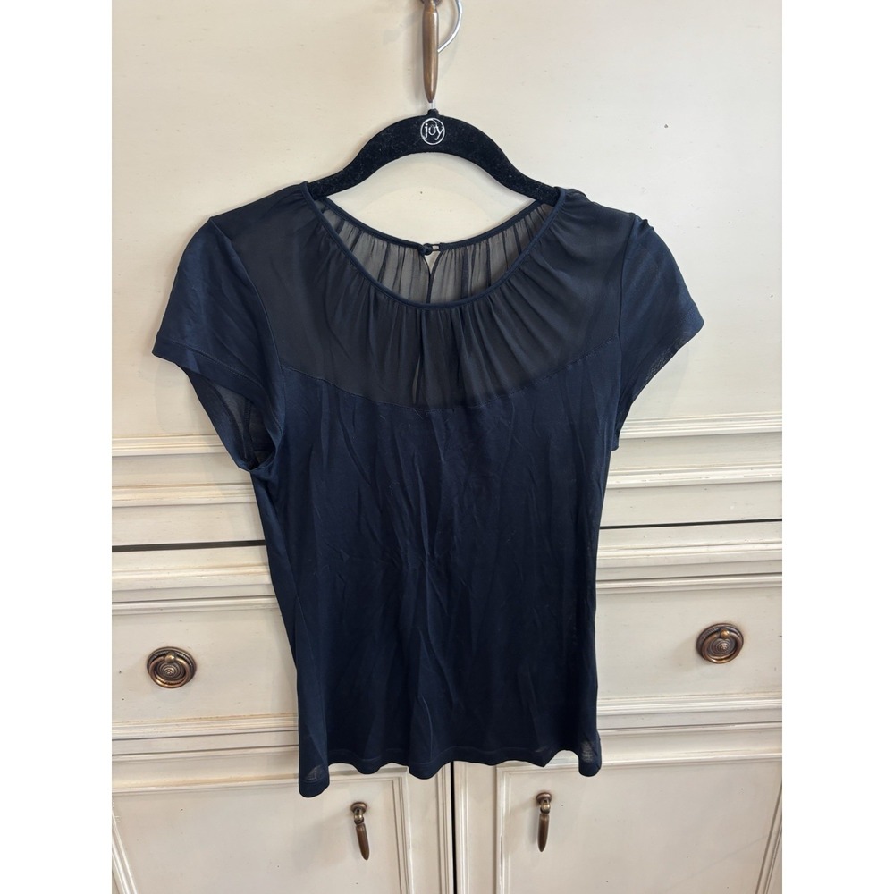 Robert Rodriguez Xs Sheer Blouse‎ Silk Blend Black Casual Short Sleeve